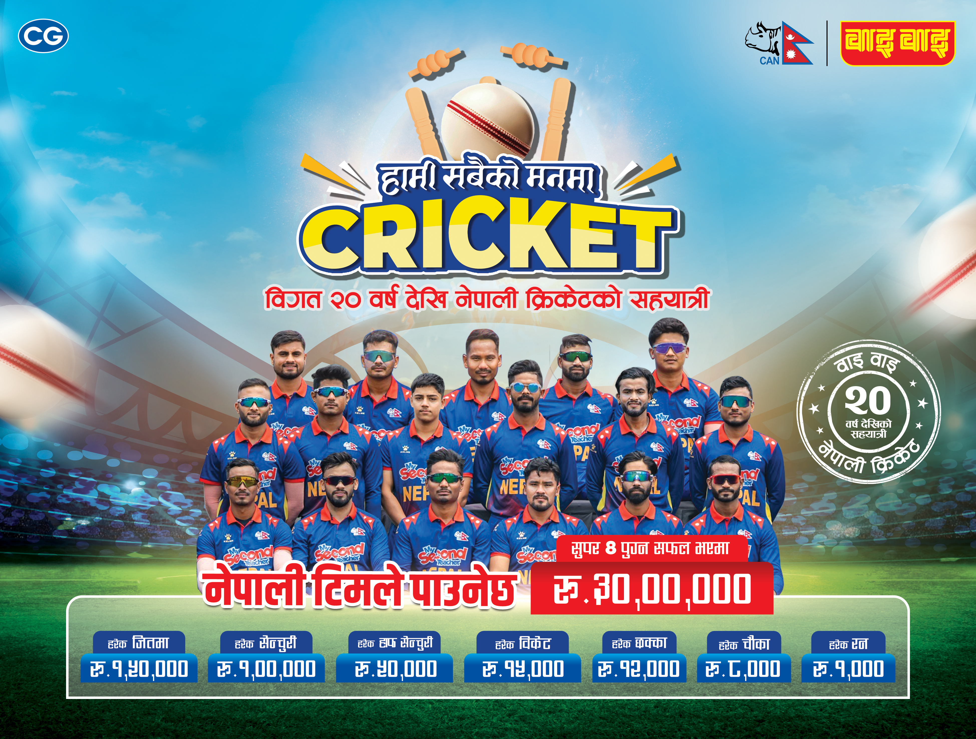 वाइ वाइद्वारा टी–२० विश्वकपमा प्रत्येक जितका लागि आकर्षक पुरस्कार घोषणा,  सुपर–८ मा पुगे राष्ट्रिय टिमलाई ३० लाख